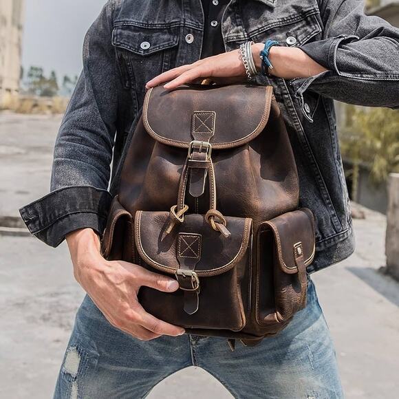 Marlboro Handbags - Vtg Cowhide leather burnished brown Marlboro country backpack 90’s Y2K outdoors